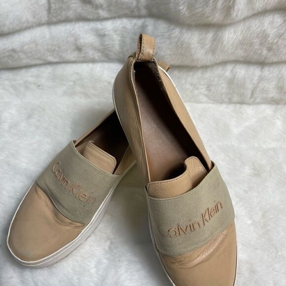 Calvin Klein Jacinta leather sand storm color platform slip on sneakers SZ9.5 - Picture 3 of 11